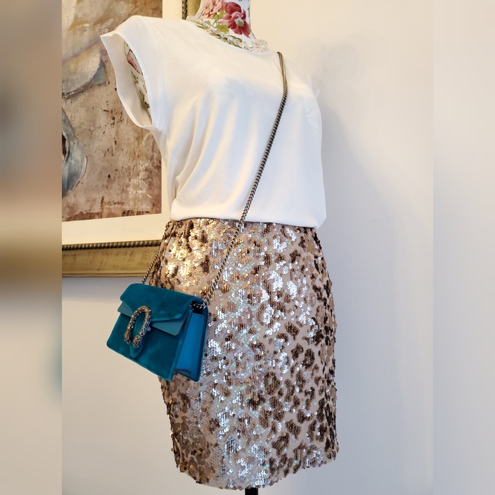 Joie Sequin Nude Tonal Mini Skirt $428 - Picture 3 of 13